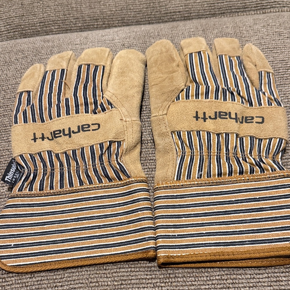 Carhartt Men's Tan and Blue Striped Gloves
